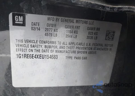 2014 Chevrolet Volt z USA, uszkodzony, nr VIN 1G1RE6E4XEU154683